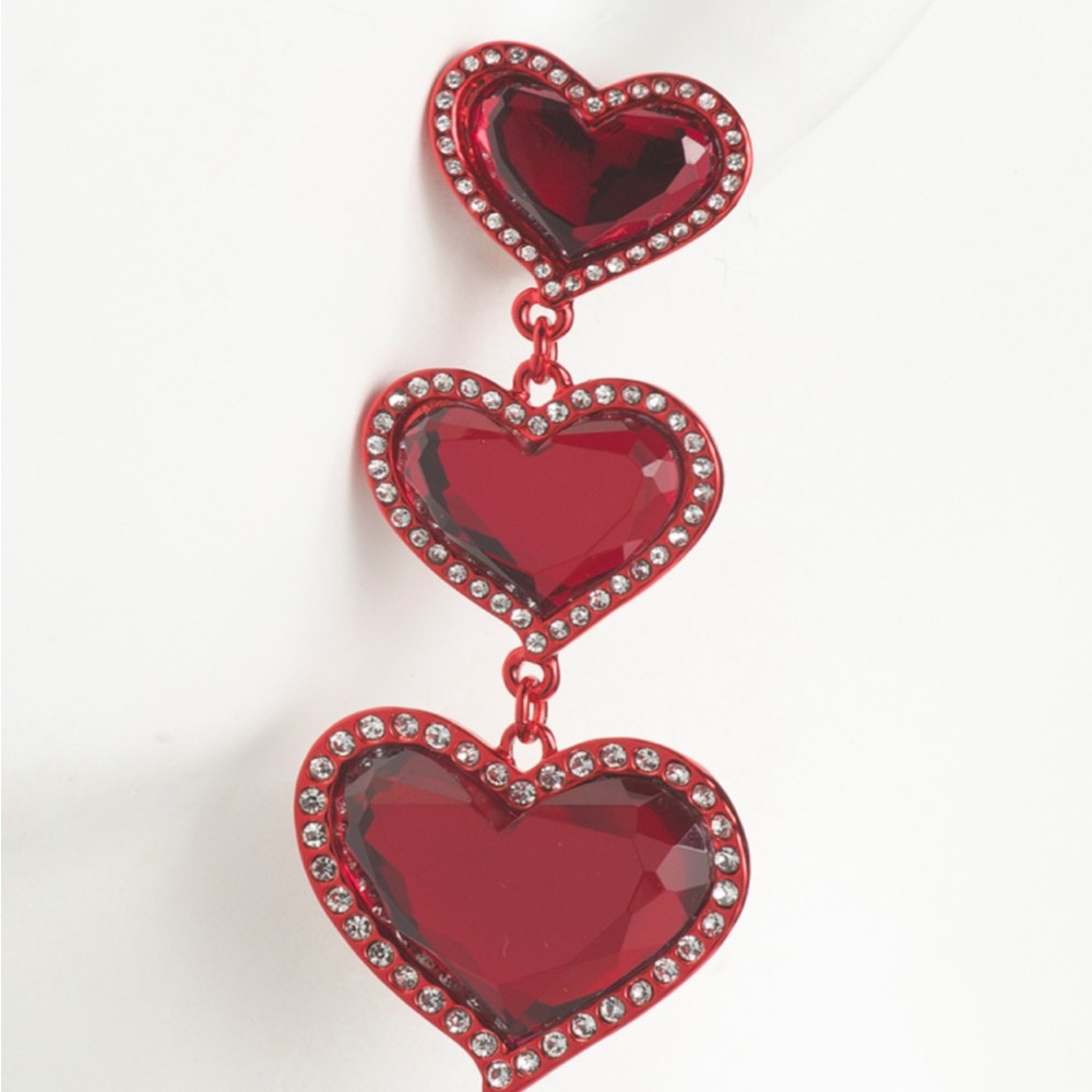 Betsey Johnson Red Heart Triple Drop Earrings